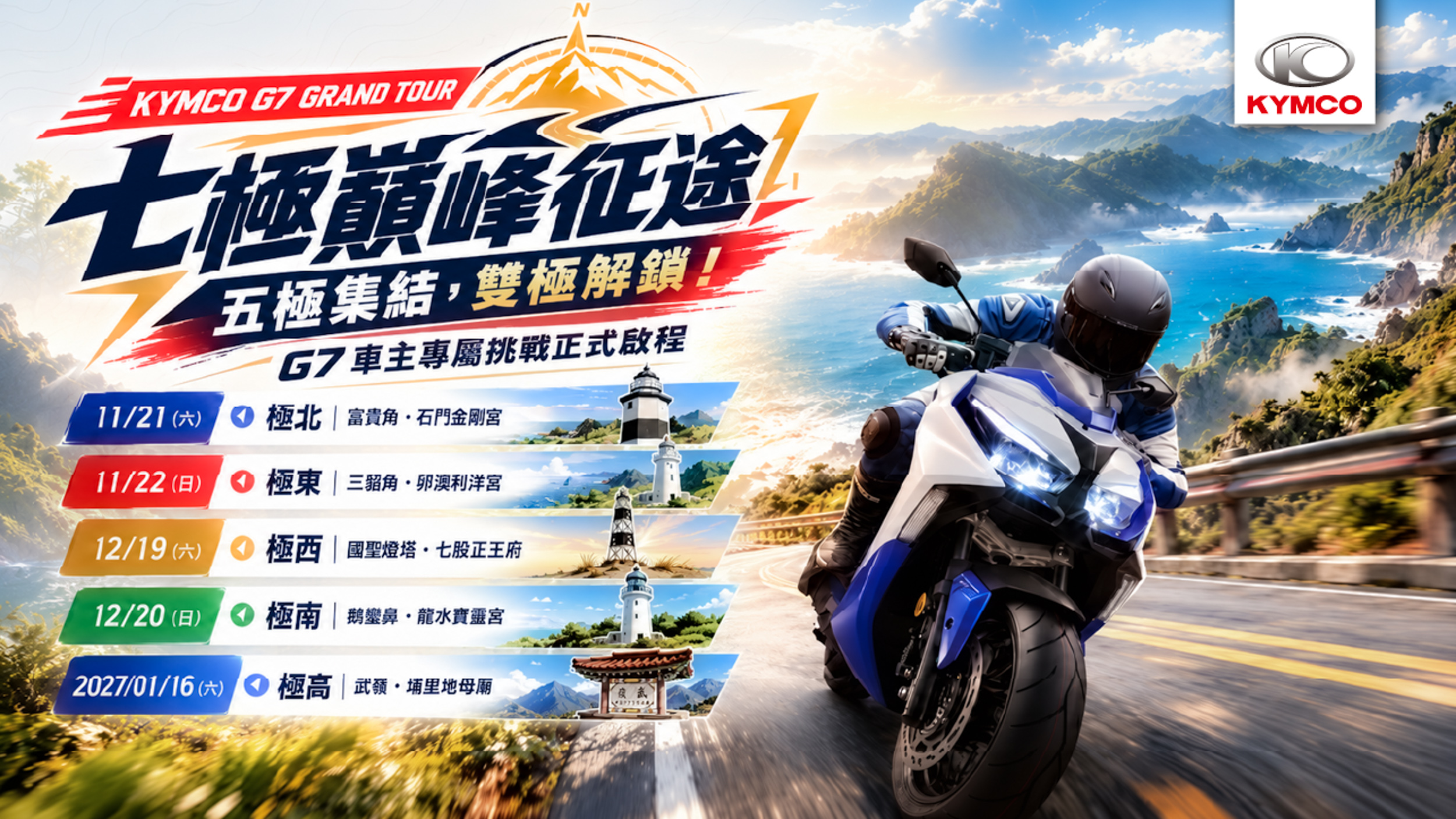 Kymco 邀 G7 車友解鎖台灣 7 極點！「G7 安心預守護」免費售後服務活動同開催