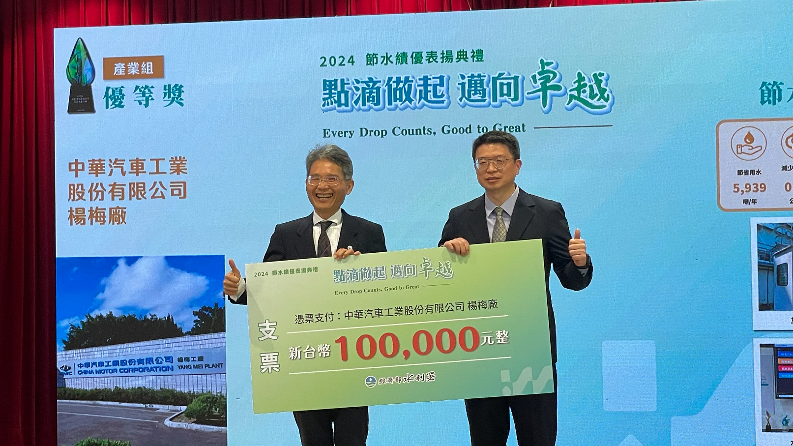中華汽車獲經濟部「全國節約用水績優單位獎-優等獎」
