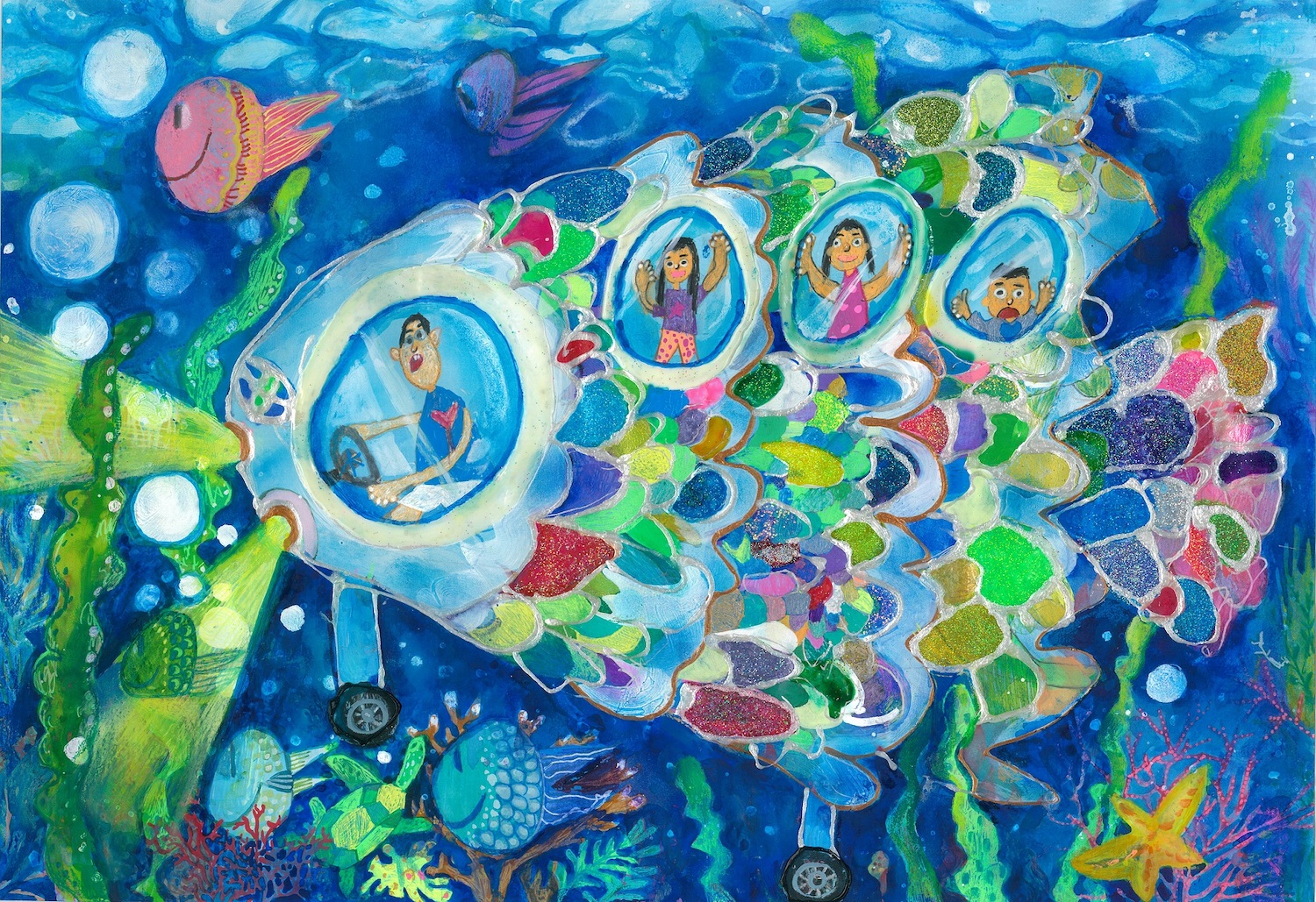 A 組（未滿 8 歲）：苗恩嘉同學作品「大海裡的彩色魚車」。