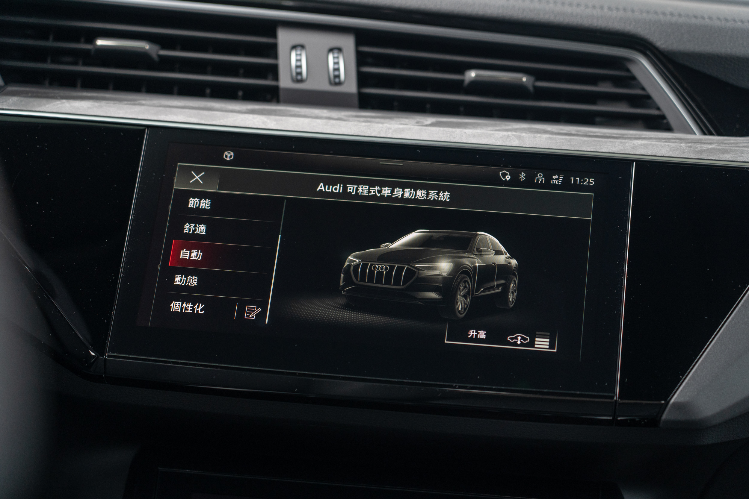 本車作為旗艦，理所當然配有 Audi drive select 可程式動態穩定系統，氣壓式懸吊可允許使用者根據路況自動切換車身高度。