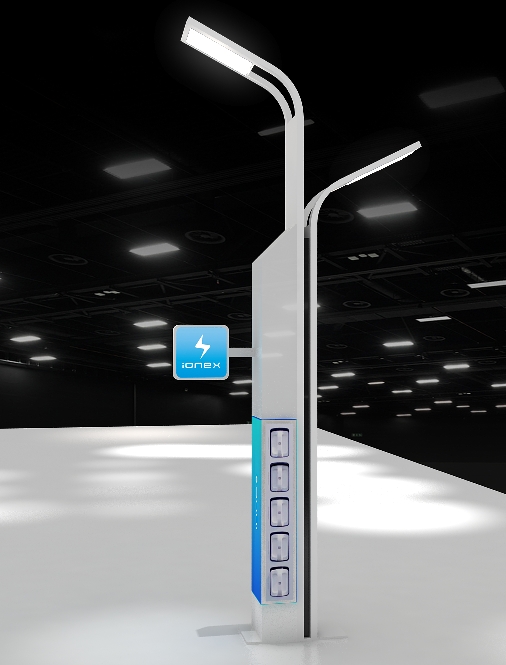 「智慧路燈」的原理就是將 Ionex 3.0 車能網絡中的便利換電站與街邊路燈、交通號誌三位一體結合。