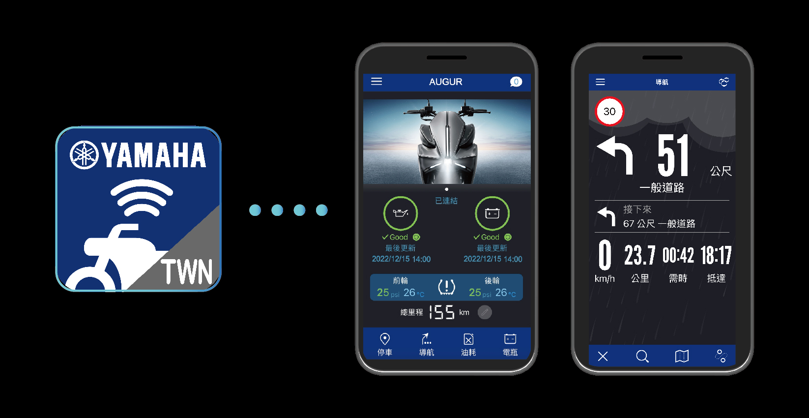 與手機連線的功能通常是在大型重機上才會看到的配備,現在在 Augur 身上也可以看到。