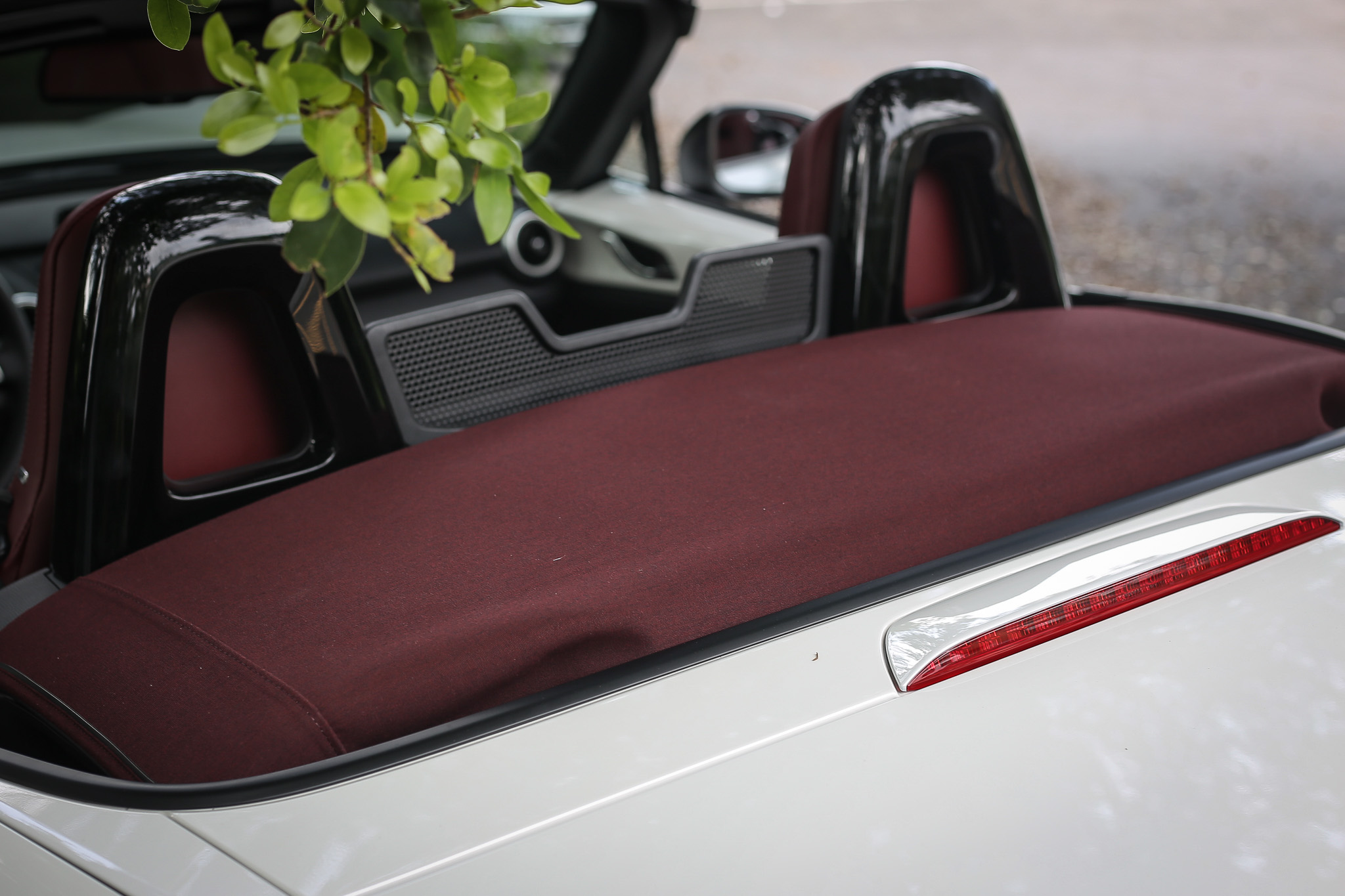躍雪白的車色搭配酒紅色頂篷是專屬配色，質感相當出色。
