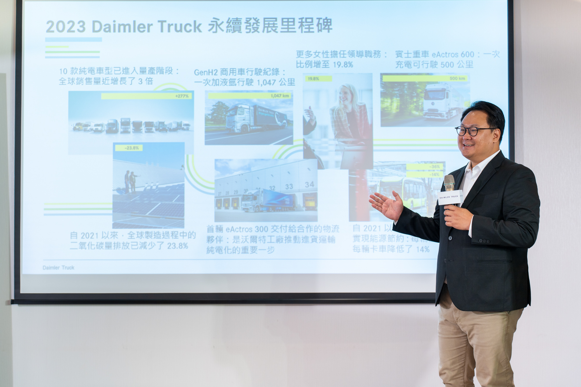 台灣戴姆勒亞洲商車執行長朴正祐公布Daimler Truck 集團2023年永續發展里程碑，帶領全球運輸產業邁向新未來。