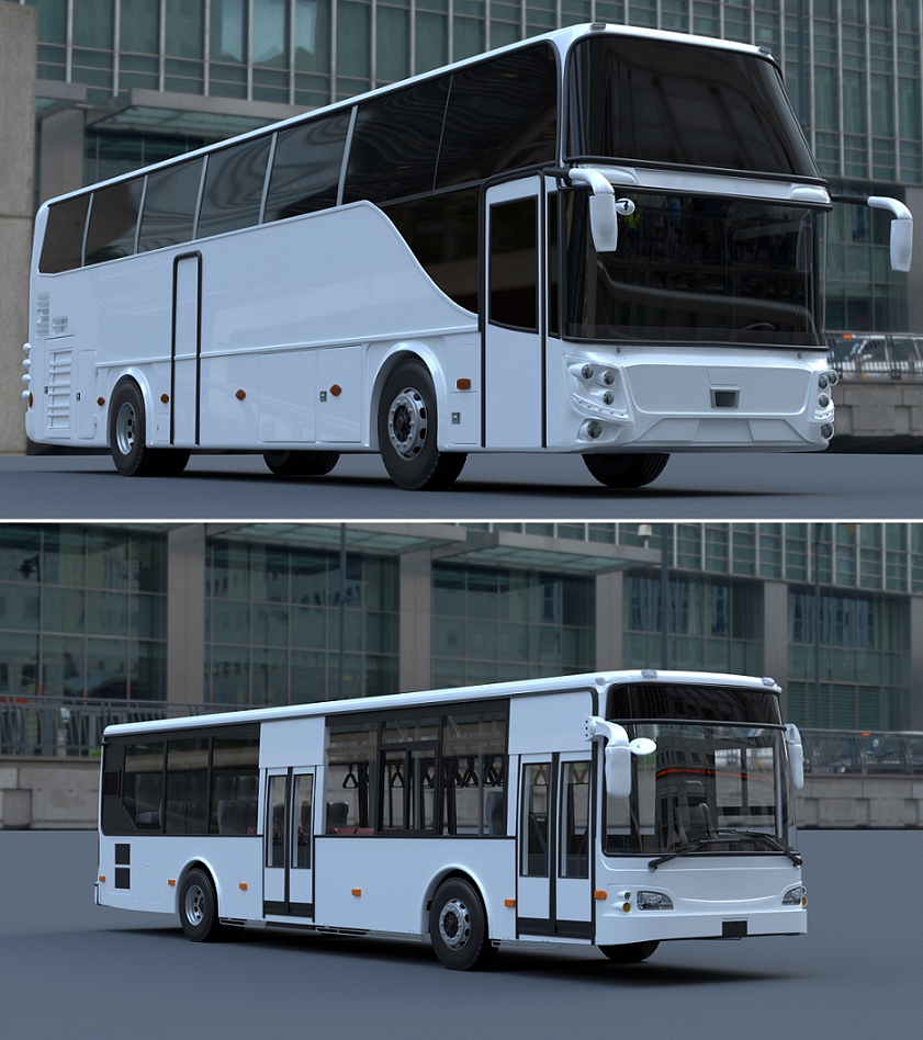 (上)寬幅式大客車;(下)低地板公車 (圖示車輛僅為打造參考示意)