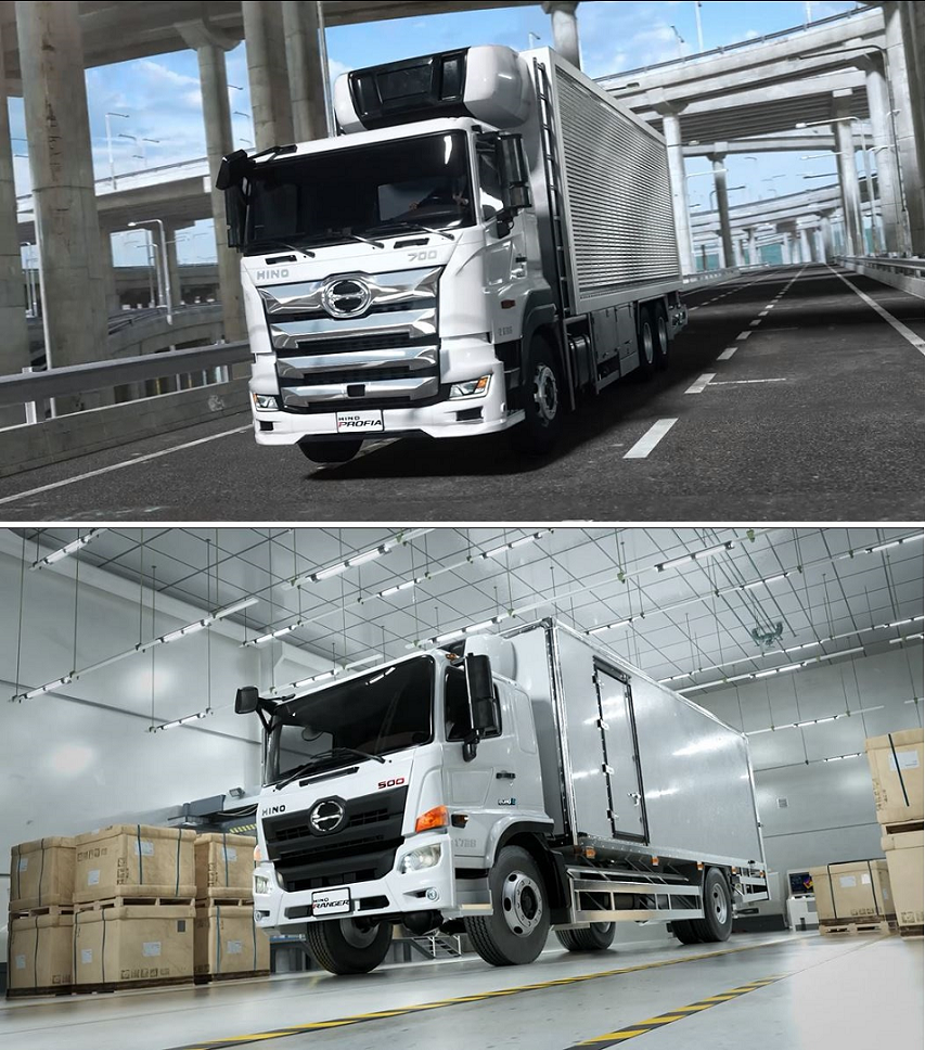 (上) HINO 700 系 PROFIA;(下) HINO 500 系 RANGER (圖示車輛僅為打造參考示意,和泰汽車所屬經銷商除 700 系 6×4 混凝土攪拌車外,僅販賣車輛底盤)